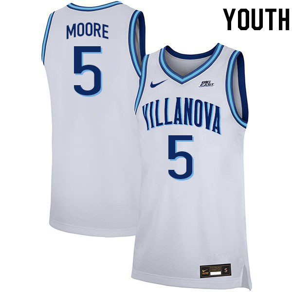 Youth #5 Justin Moore Willanova Wildcats College 2022-23 Basketball Stitched Jerseys Sale-White